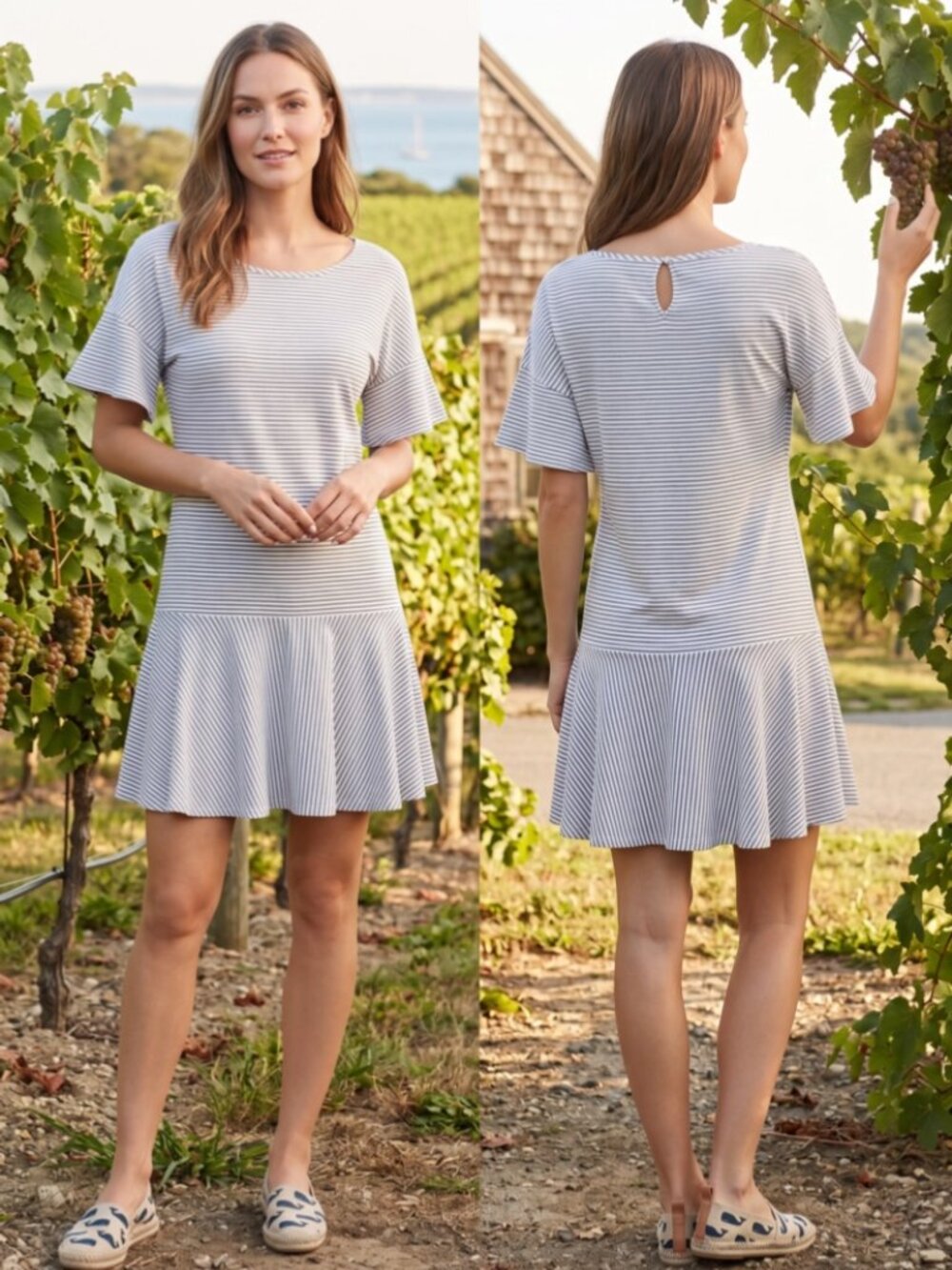 Vineyard Vines Stripe Supima Cotton Flutter Sleeve Drop-Waist Dress Size XS NWT
